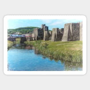 The Ramparts of Caerphilly Castle Digital Sketch Sticker